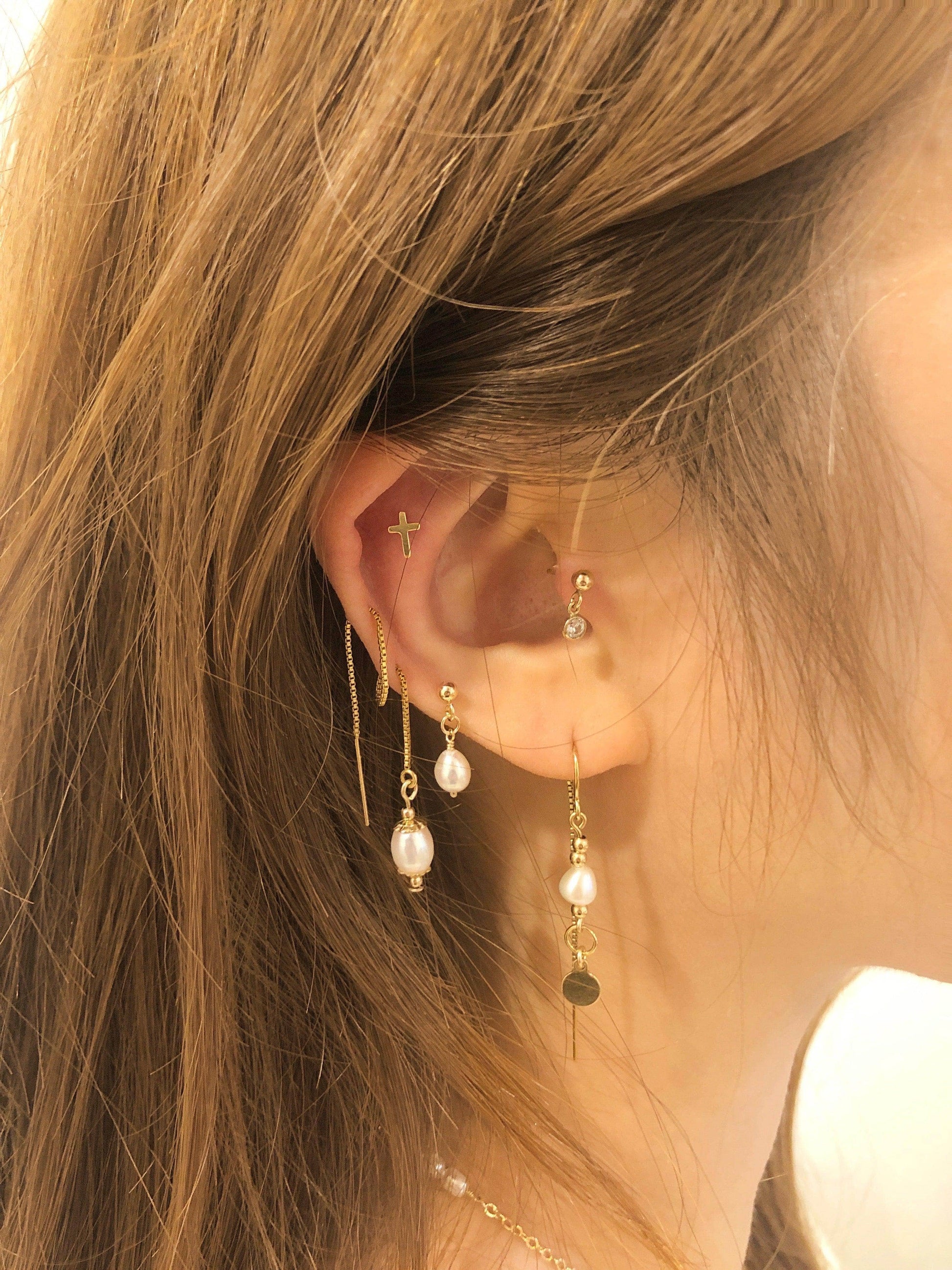 Oriana Pearl Thread Stud Earrings